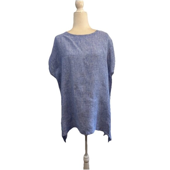 Tutu&lilli Linen Boxy Tunic Blouse Blue Women Xs/S Oversized Made USA - Picture 1 of 10